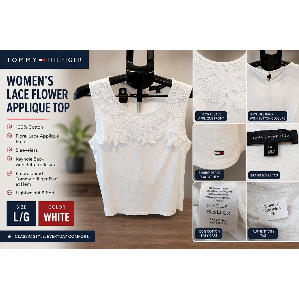 Tommy Hilfiger Womens White Lace Floral Sleeveless Top TTJOK0109 L/G